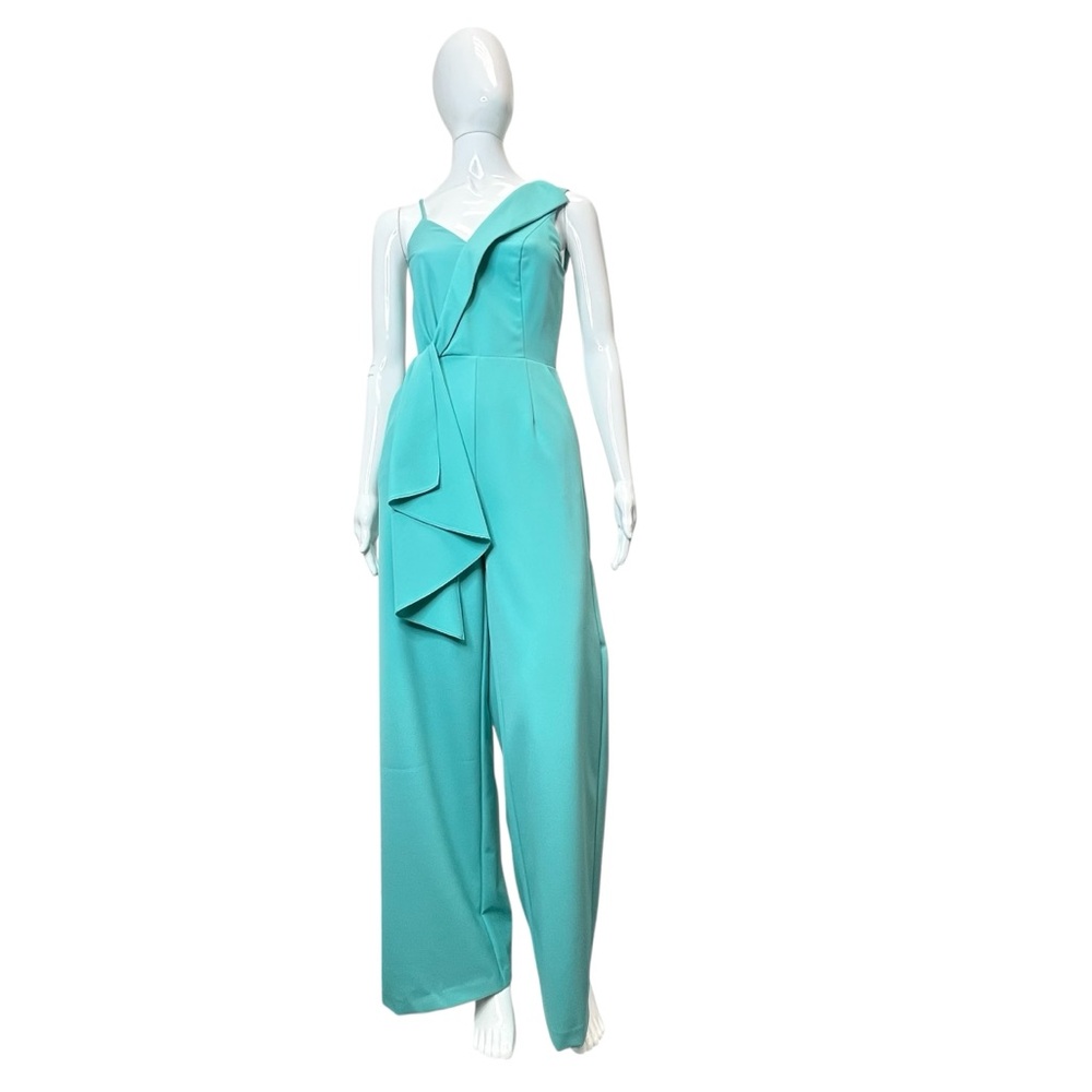 Lavish Alice Aqua Surplice V-Neck Full-Length Jumpsuit Size 4